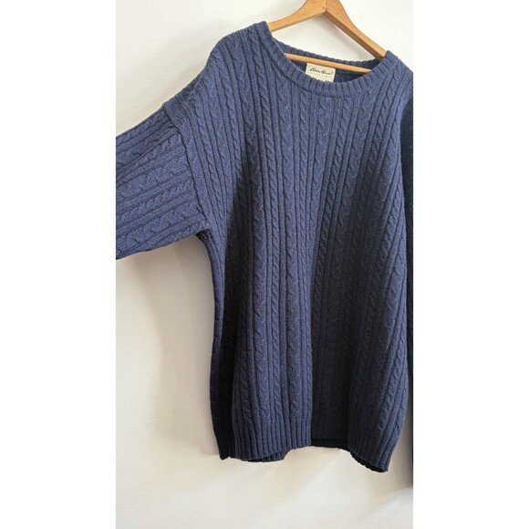 VTG Eddie Bauer Sweater Mens X-Large Navy Cable Knit Wool Grandpa Fisherman 90s - Picture 12 of 16